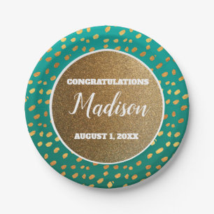 Assiettes En Carton Green Gold Confetti Graduation College Trunk Party