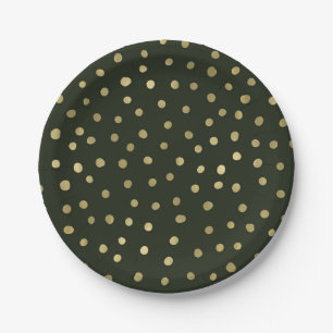 Assiettes En Carton Green & Gold Snow Holiday Party