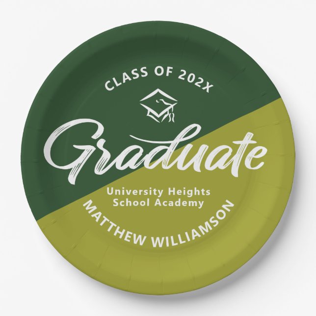 Assiettes En Carton Green Graduation Bold Retro Script Cap Icon Simple (Devant)