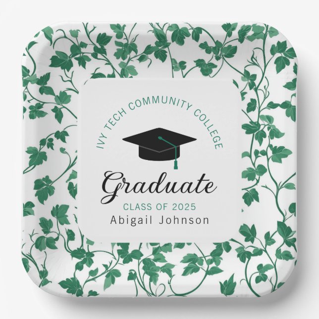 Assiettes En Carton Green Ivy Pattern Personalized Graduation (Recto)
