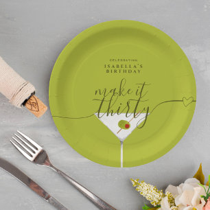 Assiettes En Carton Green Martini Fête Trente-dixième anniversaire