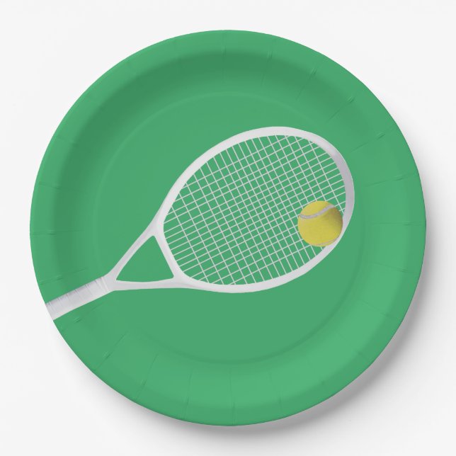 Assiettes En Carton Green Modern Tennis Ball Raquette blanche (Devant)