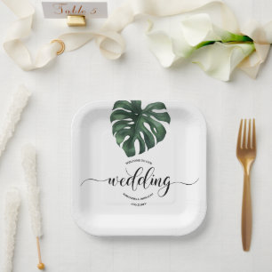Assiettes En Carton Green Monstera Leaf Mariage bienvenue