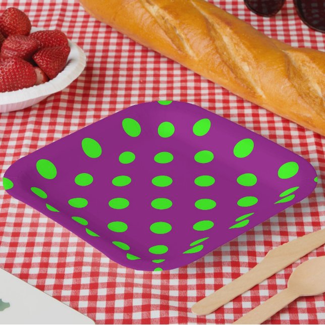 Assiettes En Carton Green On Purple Pois Design Motif (Créateur téléchargé)