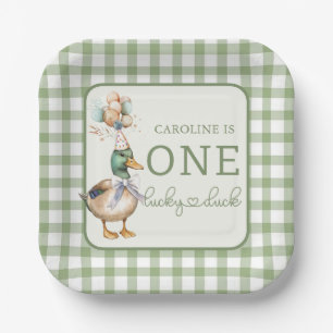 Assiettes En Carton Green One Lucky Duck Balloon 1er anniversaire