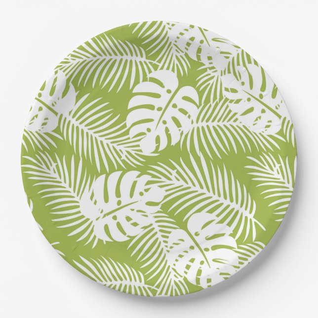 Assiettes En Carton Green Palm Feuille Rainforest Motif (Devant)