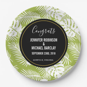 Assiettes En Carton Green Palm Leaves Rainforest Pattern