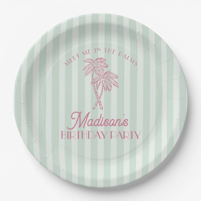 Assiettes En Carton Green Palm Spring Pastel Beach Anniversaire (Devant)