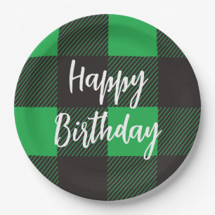 Assiettes En Carton Green Plaid Joyeux anniversaire