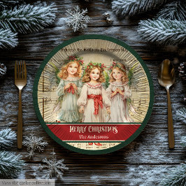 Assiettes En Carton Green Red Merry Christmas Plates Angels Keepsake