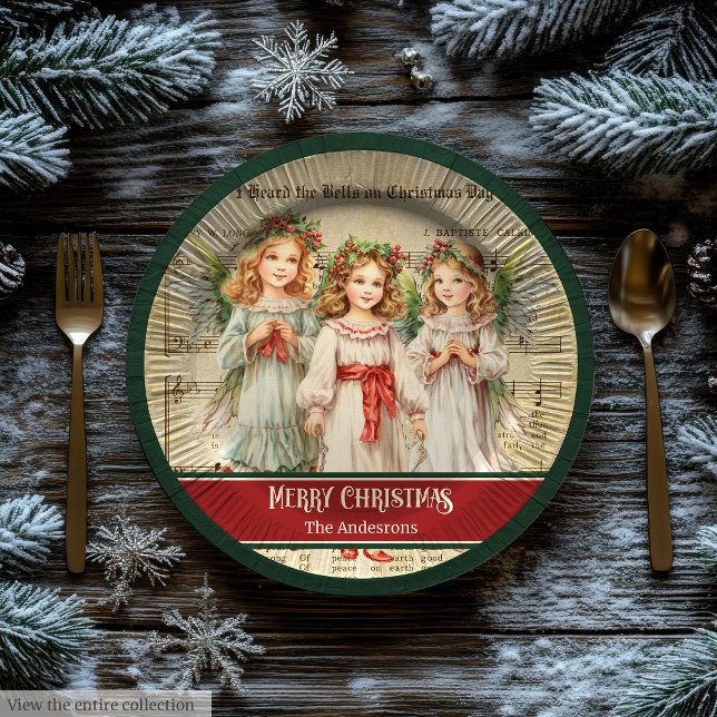 Assiettes En Carton Green Red Merry Christmas Plates Angels Keepsake (Green Red Merry Christmas Plates Angels Keepsake)