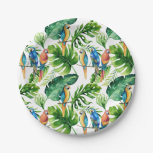 Assiettes En Carton Green Tropical Feuilles & Birds Wedding Party