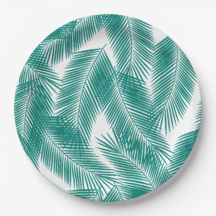 Assiettes En Carton Green Tropical Palm Feuille Motif