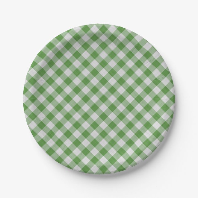 Assiettes En Carton Green White En vichy Plaid À damiers Motif (Devant)