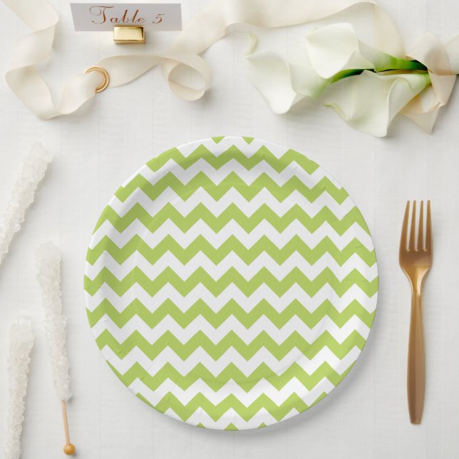 Assiettes En Carton Green Zigzag, Green Chevron, Motif géométrique (Mariage)