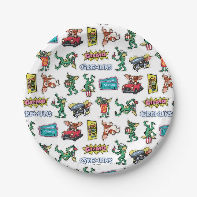 Assiettes En Carton Gremlins™ Autocollants Drôles Motifs (Devant)