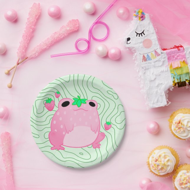 Assiettes En Carton Grenouille à fraise Kawaii (Fête)