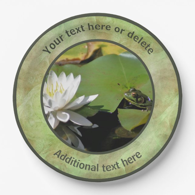 Assiettes En Carton Grenouille Admirant Lotus Fleur Parti Personnalisé (Devant)