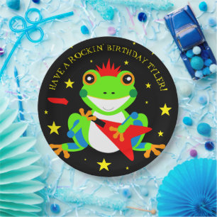 Assiettes En Carton Grenouille d'arbre d'anniversaire de Rockin avec g
