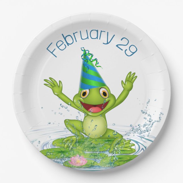 Assiettes En Carton Grenouille de fête pour l'année bissextile Anniver (Devant)