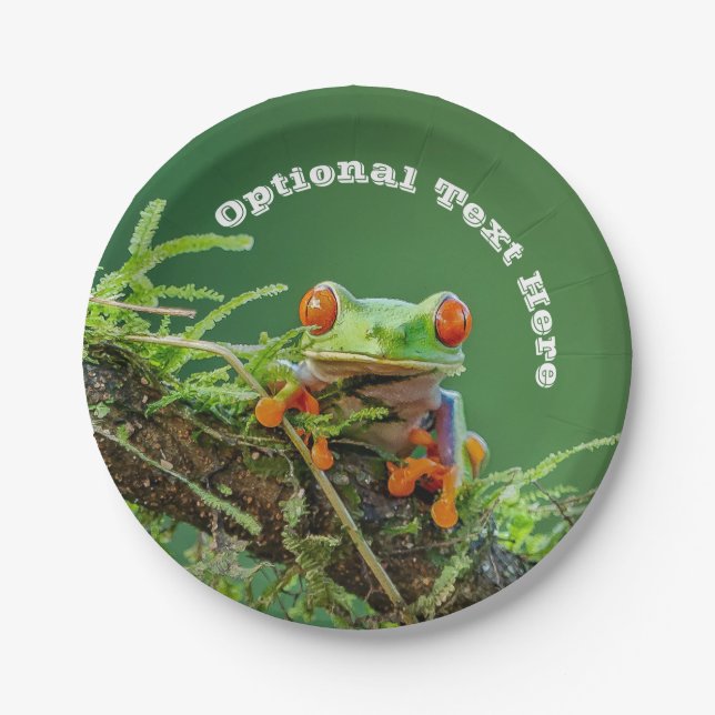 Assiettes En Carton Grenouille des yeux rouges sur une branche (Devant)