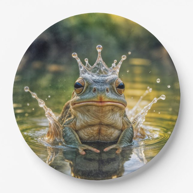 Assiettes En Carton Grenouille portant une couronne d'eau (Devant)