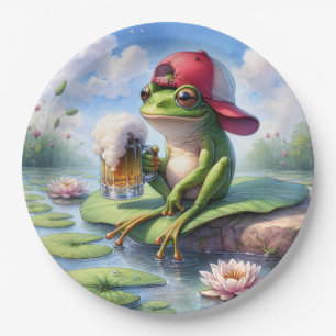 Assiettes En Carton Grenouille tenant une bouillie de bière