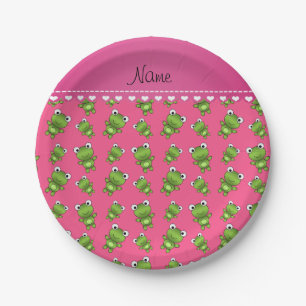 Assiettes En Carton Grenouilles rose-vert personnalisées rayures du co