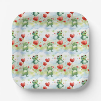 Assiettes En Carton Grenouilles Whimsical mignonnes avec ballons rouge