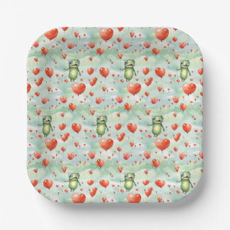 Assiettes En Carton Grenouilles Whimsical mignonnes avec ballons rouge