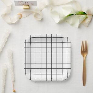 Assiettes En Carton Grille minimaliste noir et blanc