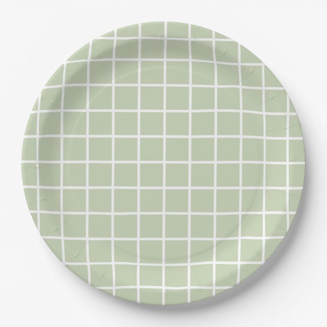 Assiettes En Carton Grille Motif Pastel Green Plaid (Devant)