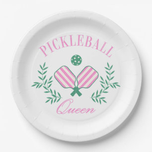 Assiettes En Carton Grille rose et blanche Pickleball Queen