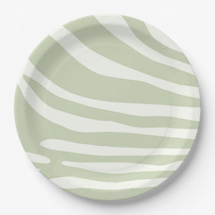 Assiettes En Carton Grille verte et blanche Zebra