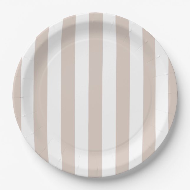 Assiettes En Carton Grilles Verticales Bbeige Et Blanc Gratté (Devant)