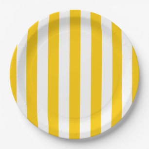 Assiettes En Carton Grilles Verticales Jaune Et Blanc Gratté