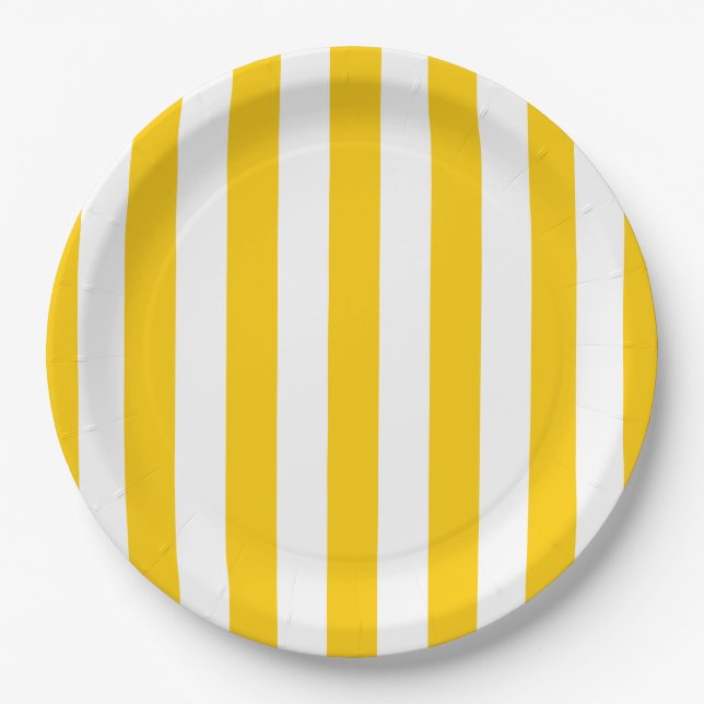 Assiettes En Carton Grilles Verticales Jaune Et Blanc Gratté (Devant)