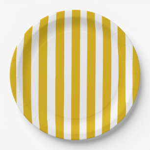 Assiettes En Carton Grilles verticales jaunes et blanches de moutarde