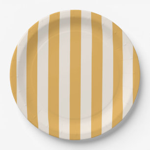 Assiettes En Carton Grilles Verticales Moutarde Jaune Et Blanc Gratté