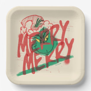 Assiettes En Carton Grinch Grunge Graphique Joyeux Joyeux