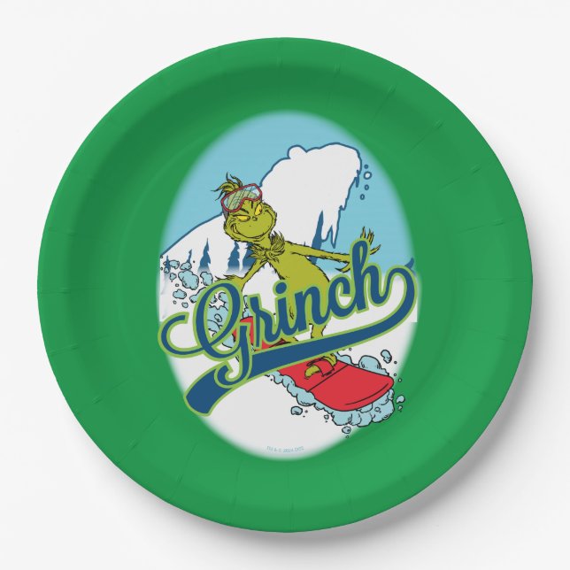 Assiettes En Carton Grinch Snowboard (Devant)