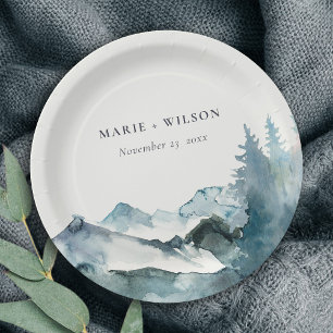 Assiettes En Carton Gris Blush Green Blue Mountains Pine Mariage