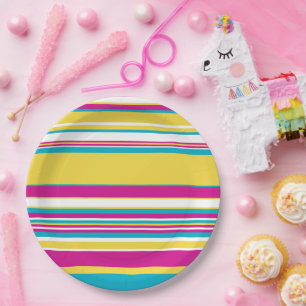 Assiettes En Carton Gris complexes -Turquoise, Jaune, Rose et Blanc
