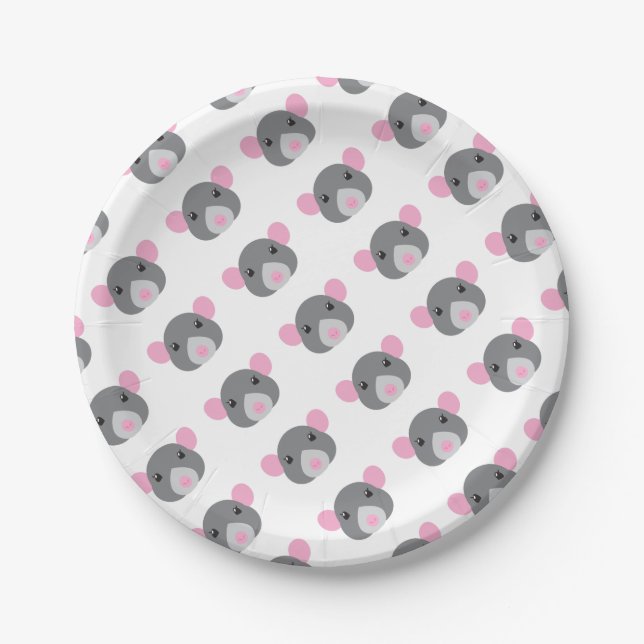 Assiettes En Carton gris de visage de rat de fille (Devant)