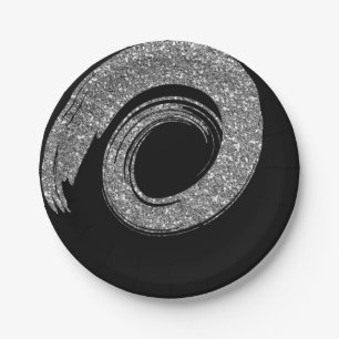 Assiettes En Carton Gris en spirale argenté noir de parties