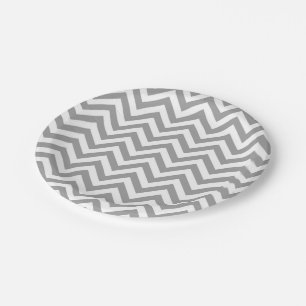 Assiettes En Carton Gris foncé Blanc Grand Motif Chevron ZigZag