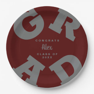 Assiettes En Carton Gris Gris Gris Gris Gris Gris sur Maroon foncé