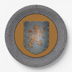 Assiettes En Carton Gris médiéval Chainmail de lion d'or