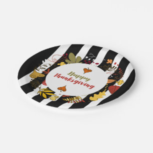 Assiettes En Carton Gris noir et blanc Thanksgiving Wreath