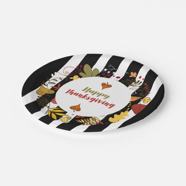 Assiettes En Carton Gris noir et blanc Thanksgiving Wreath (Angle)